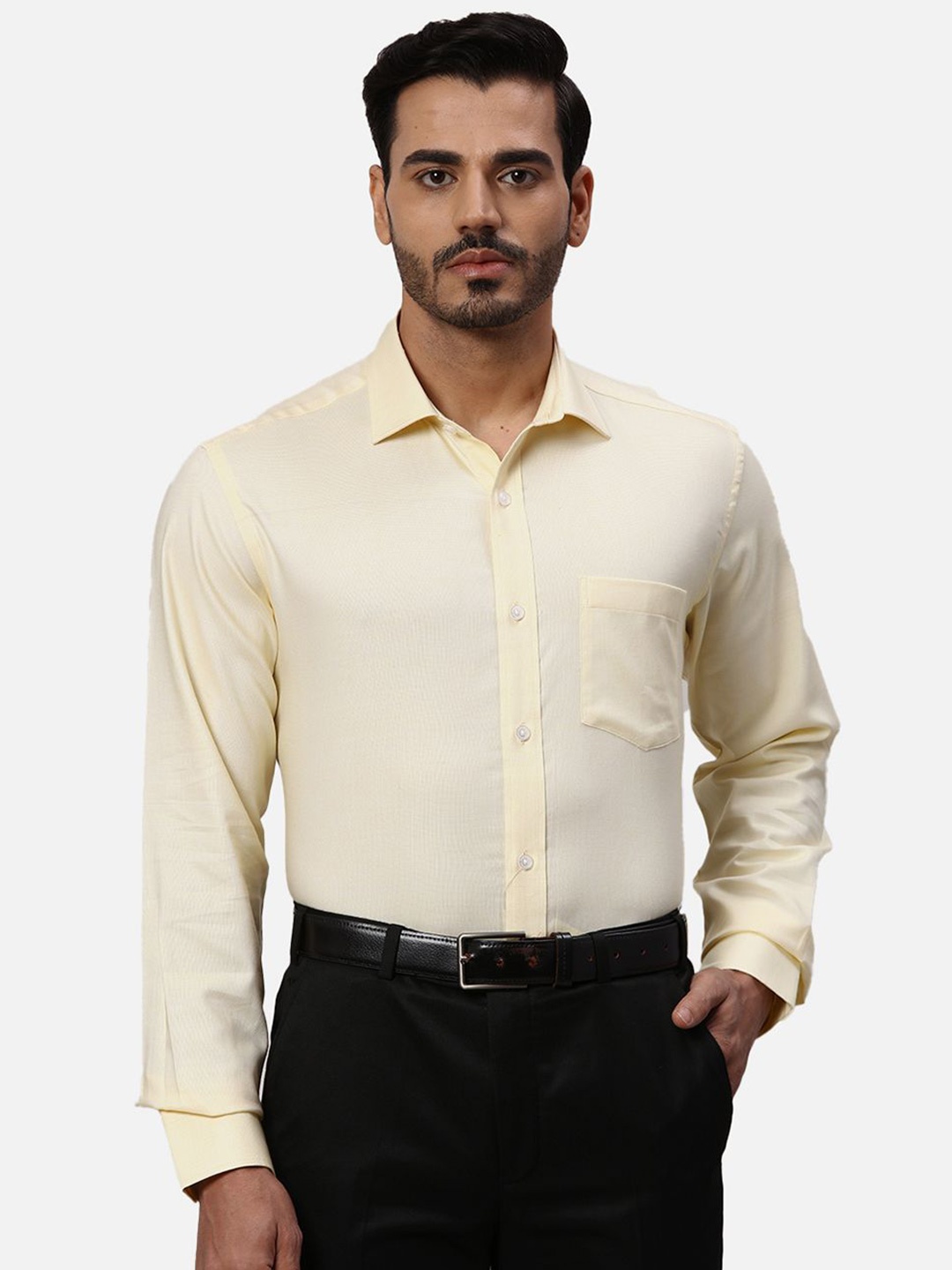 

Park Avenue Men Spread Collar Textured Cotton Formal Shirt, Yellow