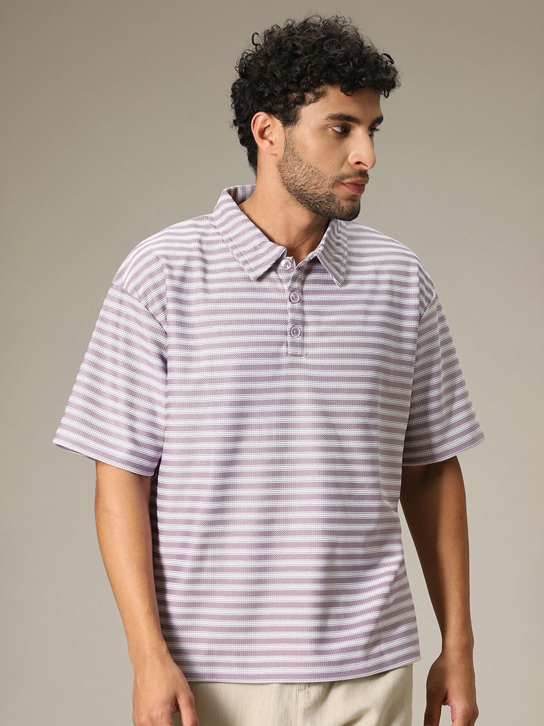 

Banana Club Men Striped Polo Collar Pockets T-shirt, Lavender