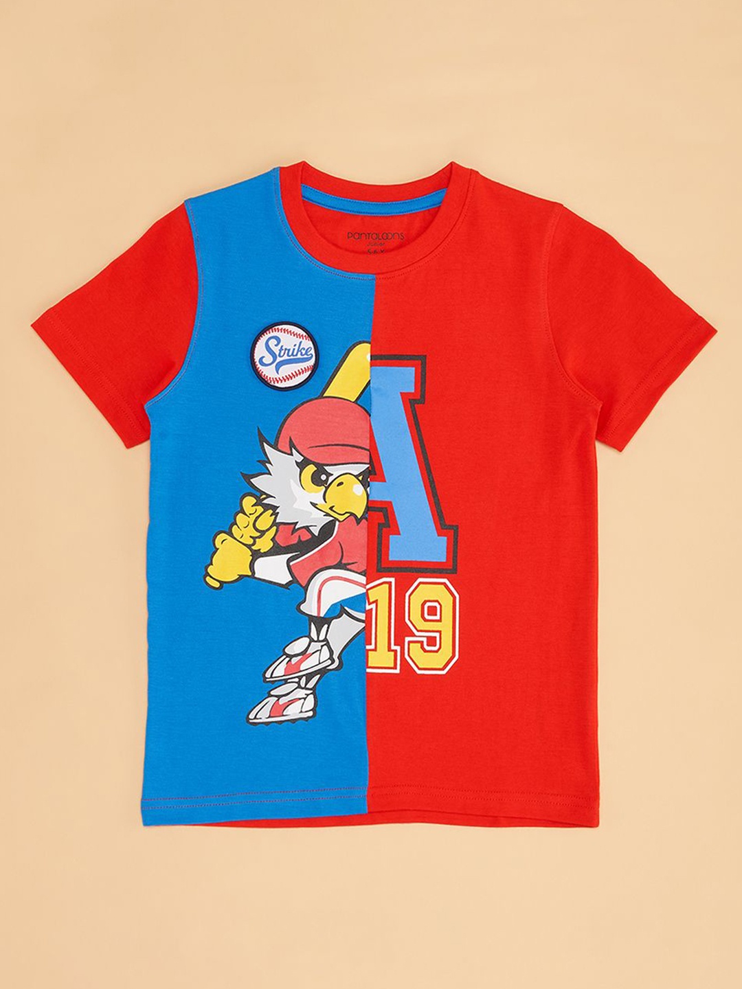 

Pantaloons Junior Boys Colourblocked Round Neck Cotton T-shirt, Red