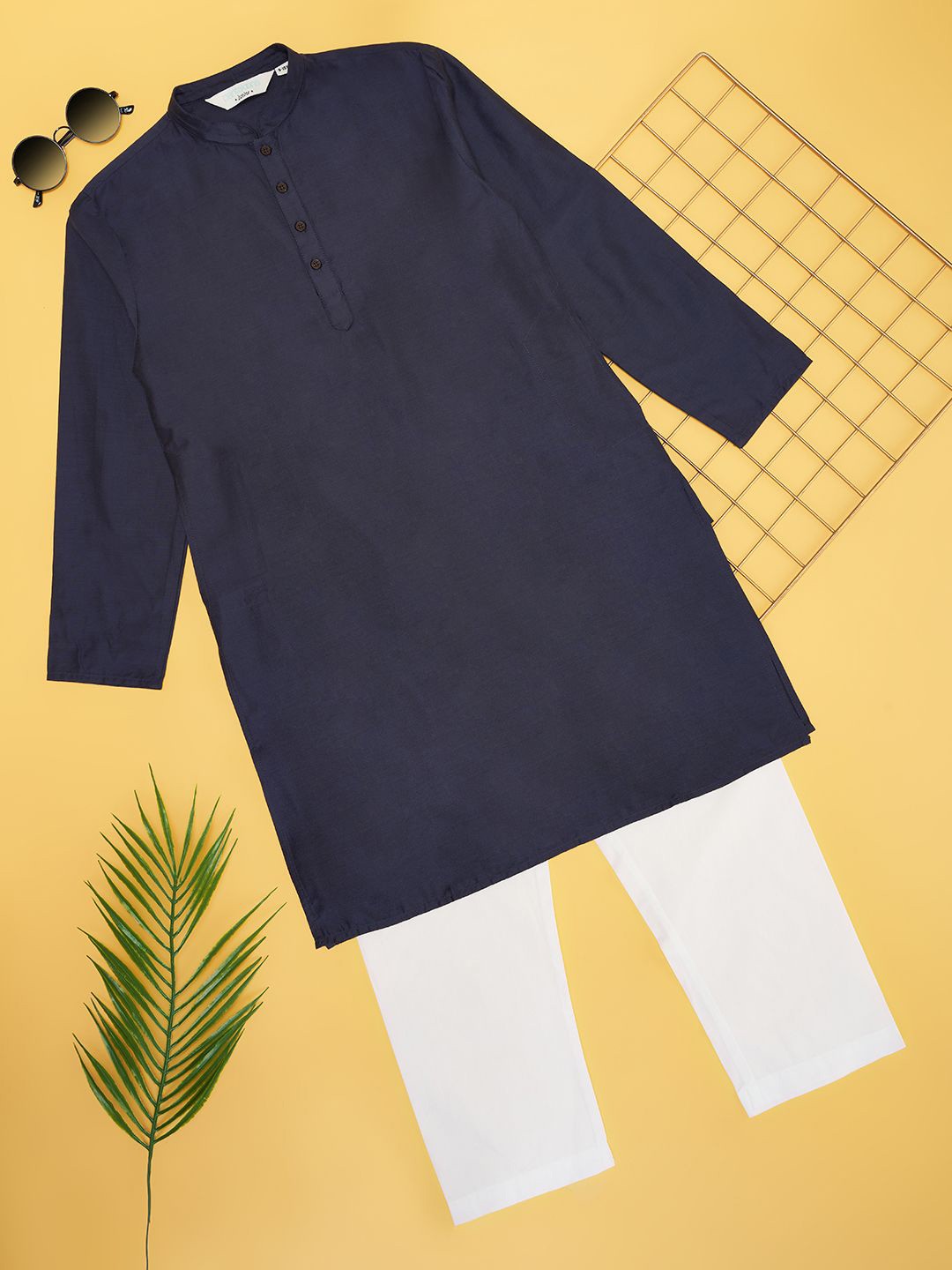 

indus route by Pantaloons Boys Regular Mandarin Collar Kurta with Pyjamas, Navy blue