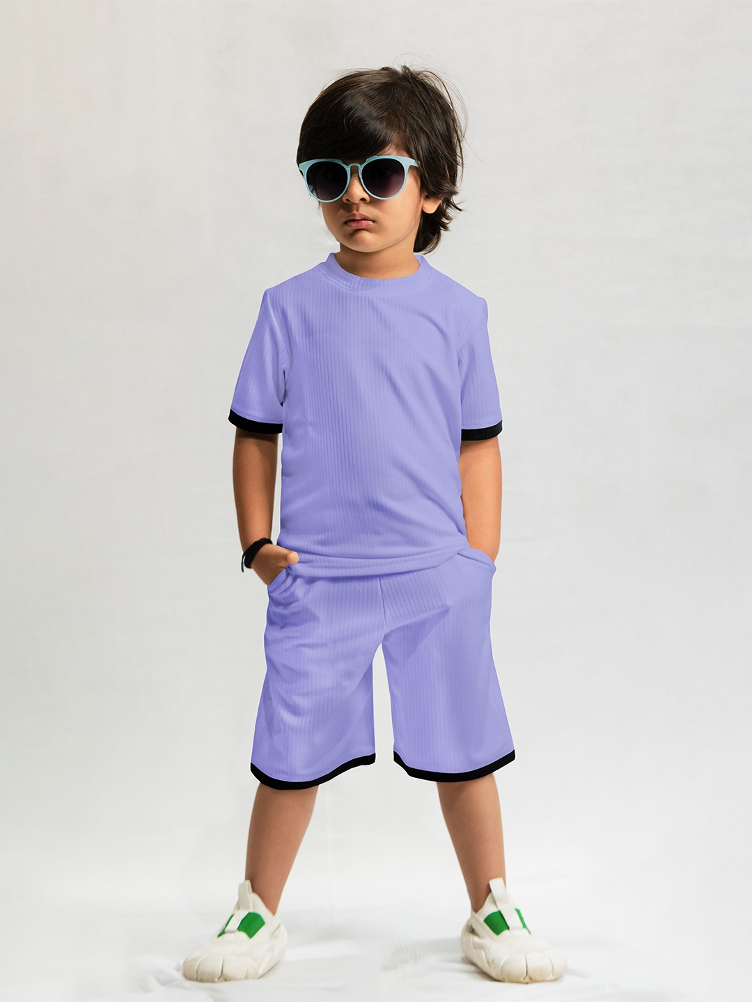 

Emblica Unisex Kids Self Design Round Neck T-shirt with Shorts, Violet