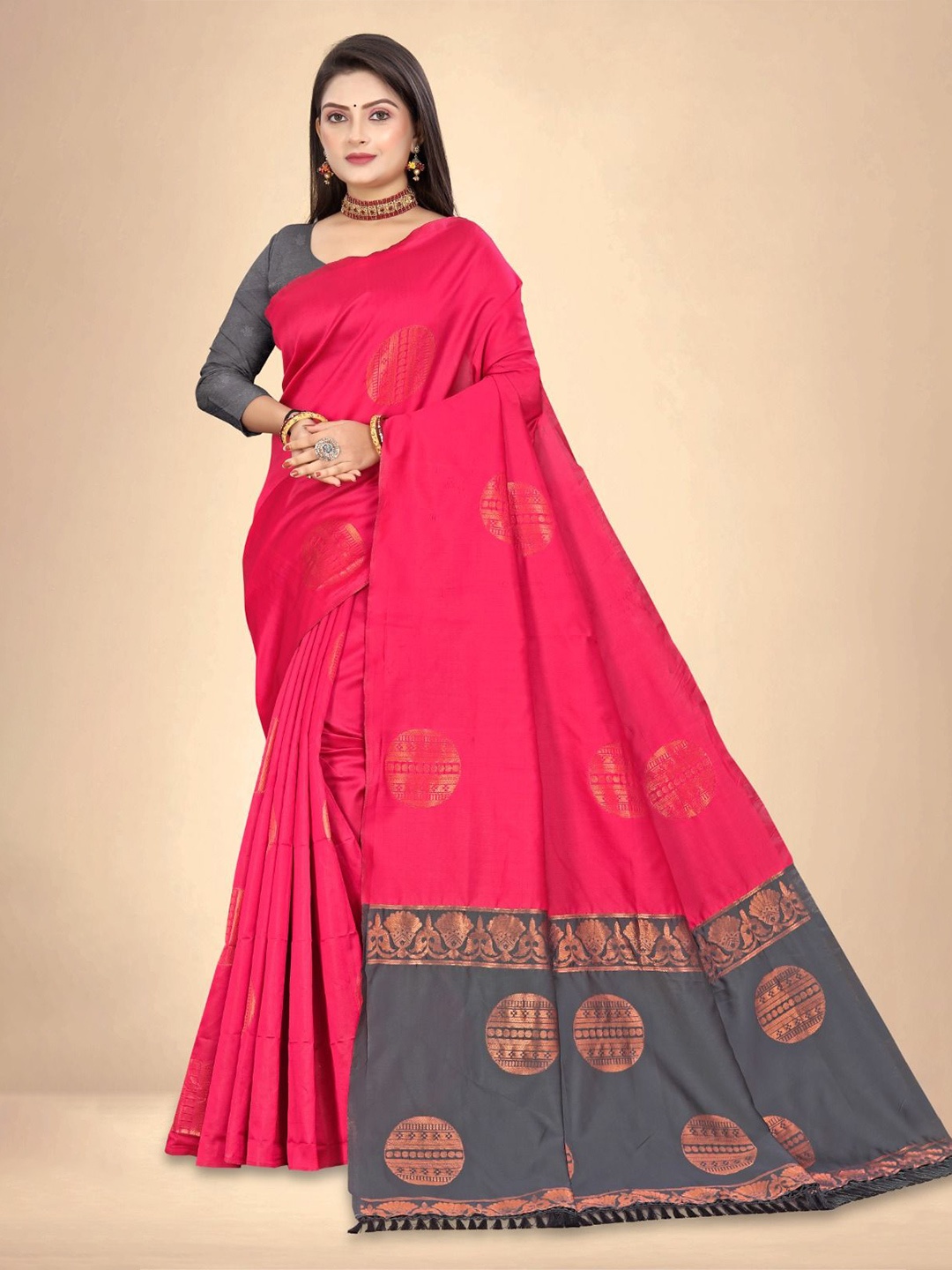 

Abhilasha Woven Design Zari Pure Silk Kanjeevaram Saree, Pink