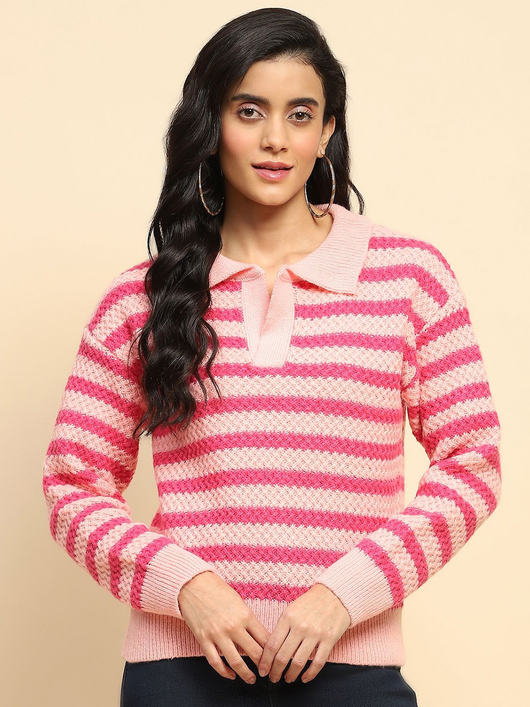

Global Republic Women Striped Pullover, Pink