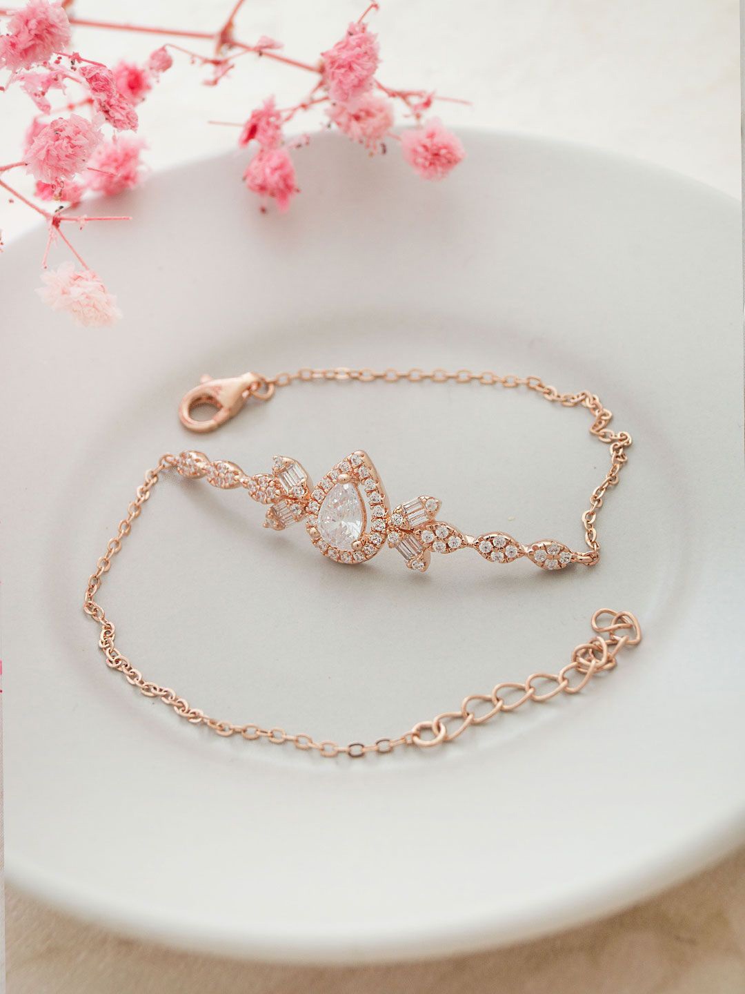 

MANNASH Sterling Silver Cubic Zirconia Rose Gold-Plated Link Bracelet