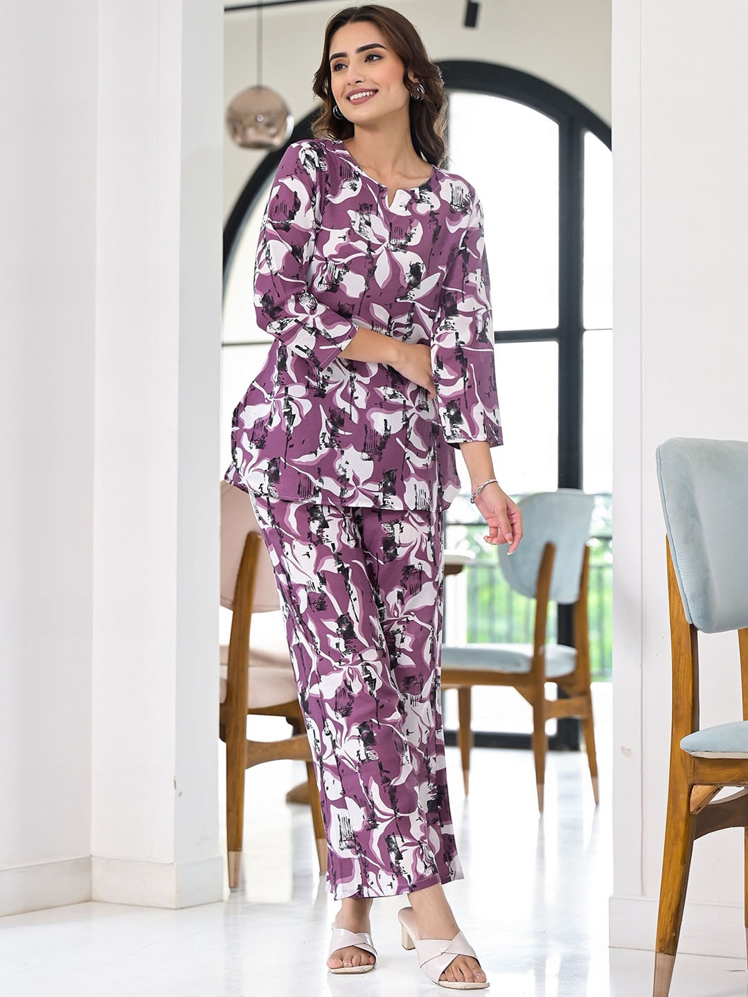 

KALINI Floral Printed Tunic with Trousers, Purple