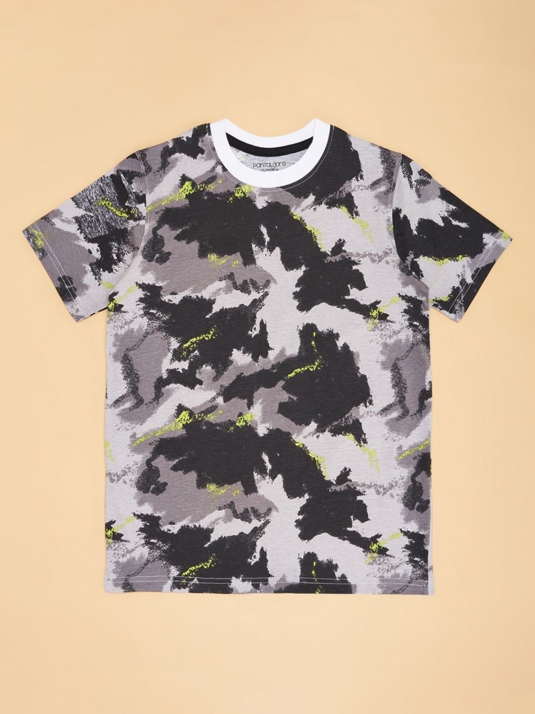 

Pantaloons Junior Boys Tie and Dye Dyed Round Neck Cotton T-shirt, Grey