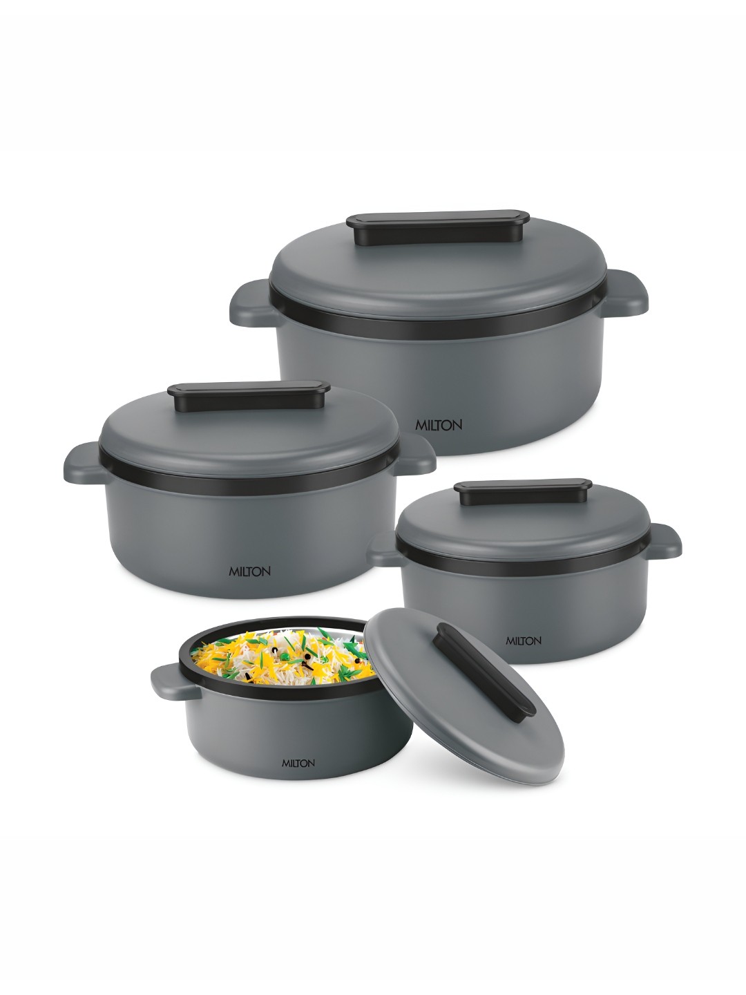

Milton Micronova Jr. Grey 4 Pieces Stainless Steel Microwave Safe Thermal Casserole