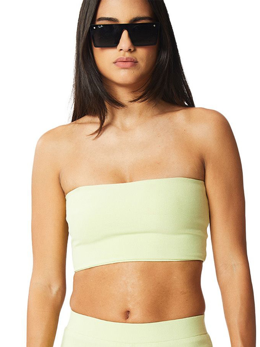 

Bonkers Corner Women Solid Strapless Cotton Top, Green