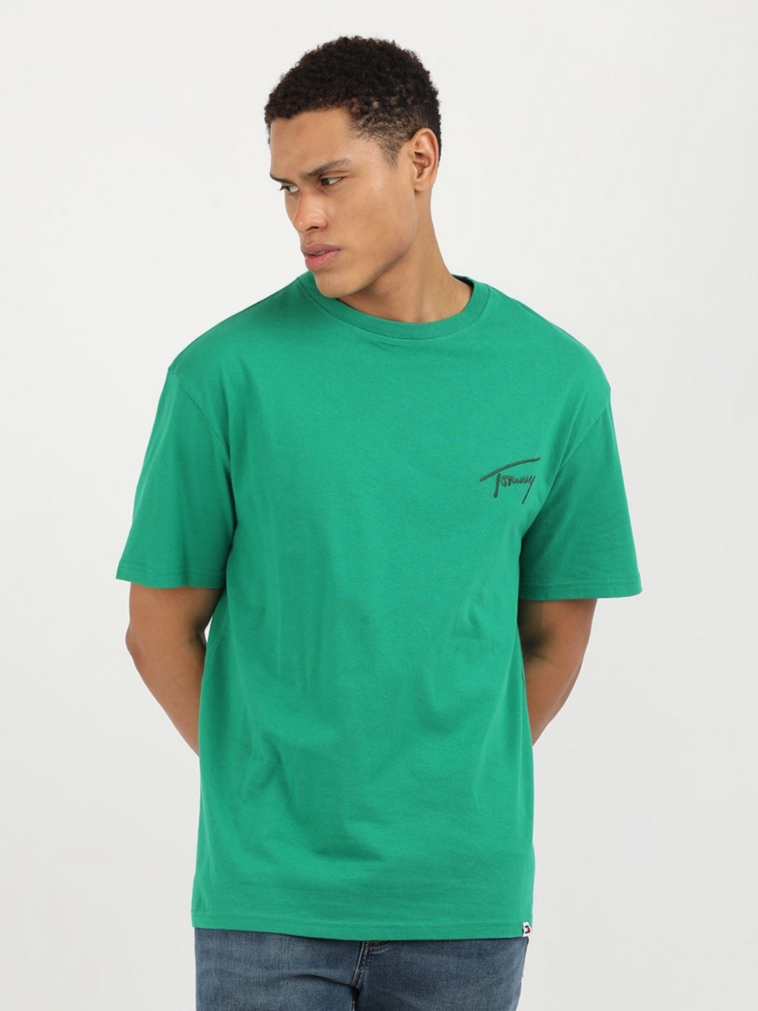 

Tommy Hilfiger Men Brand Logo Printed Round Neck Cotton T-shirt, Green