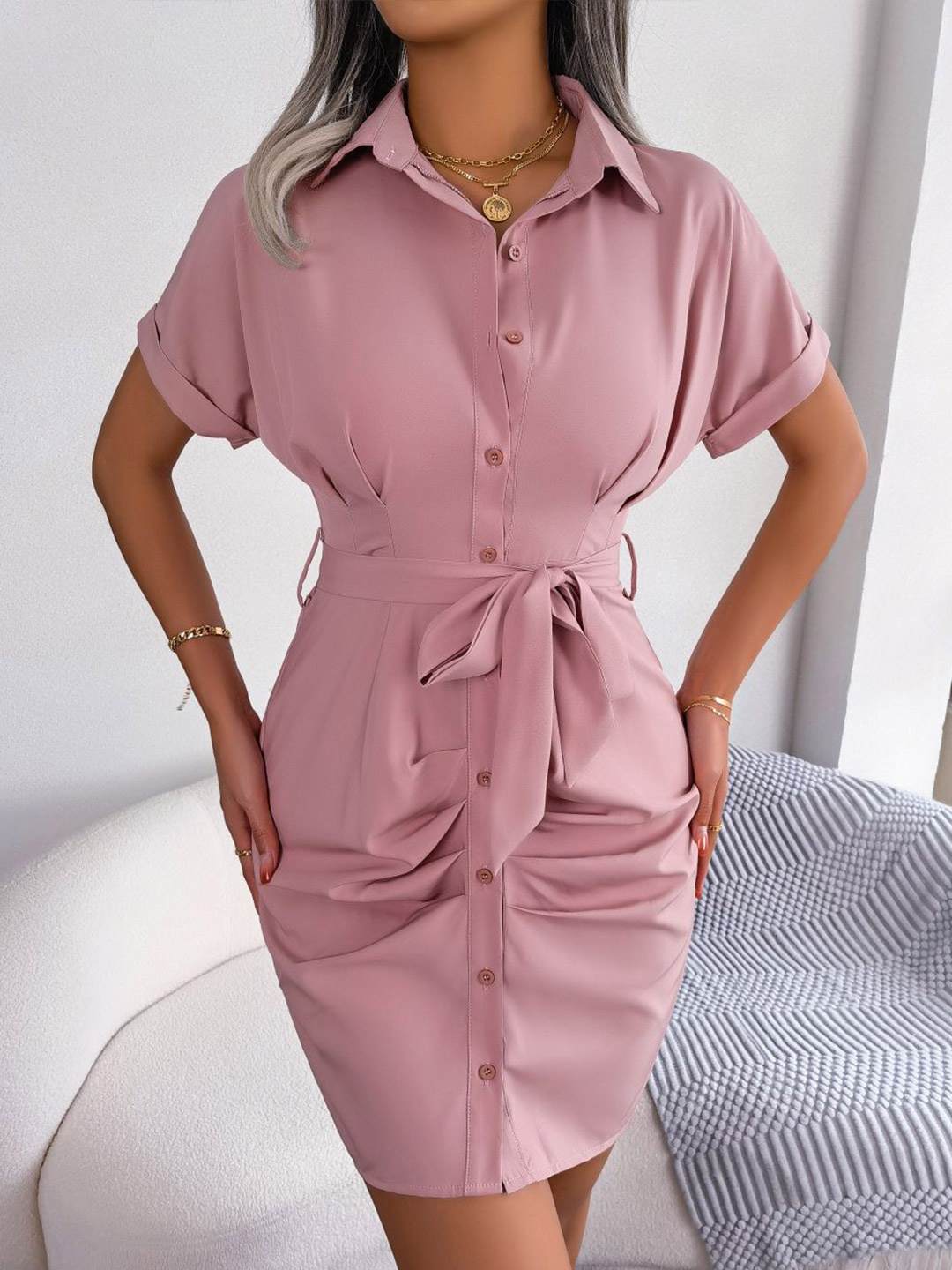 

HERE&NOW Women Solid Shirt Dress, Pink