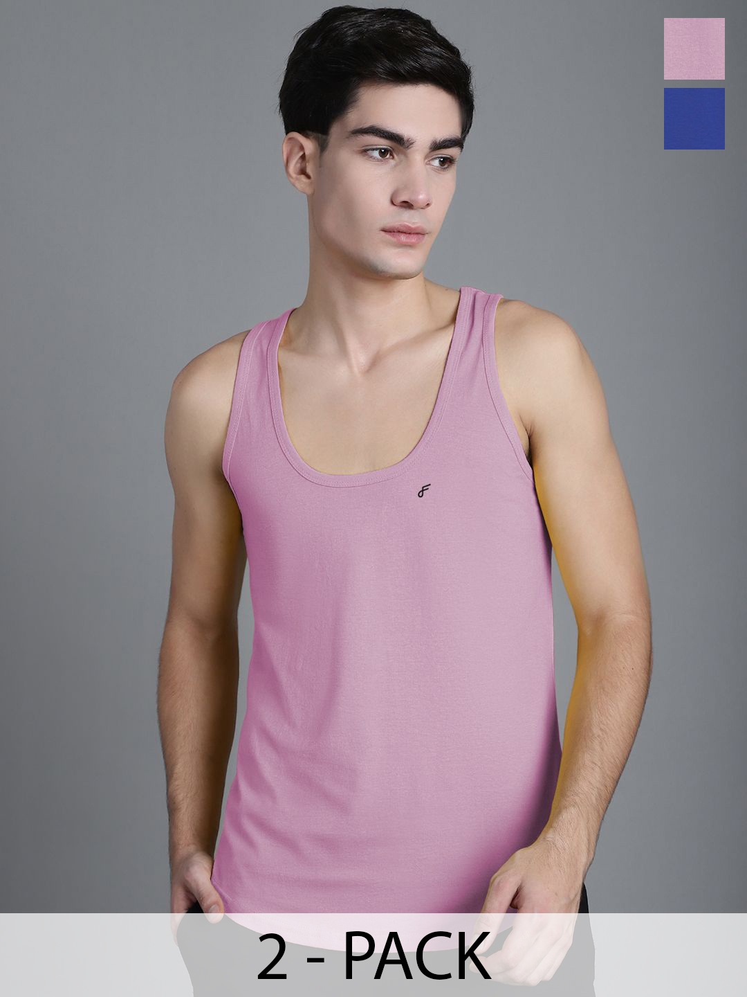 

FBAR Pack Of 2 Men Solid Anti-Bacterial Innerwear Vest, Blue