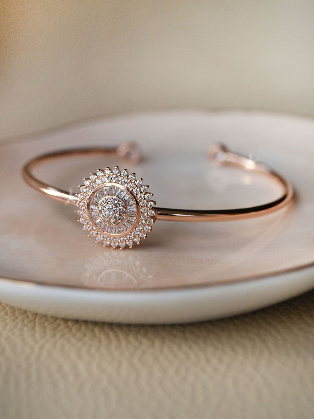 

MANNASH Sterling Silver Cubic Zirconia Rose Gold-Plated Wraparound Bracelet