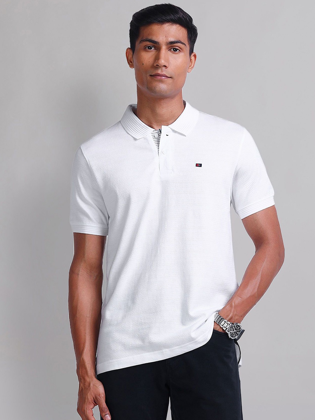 

AD By Arvind Men Solid Polo Collar Cotton Slim Fit T-shirt, White