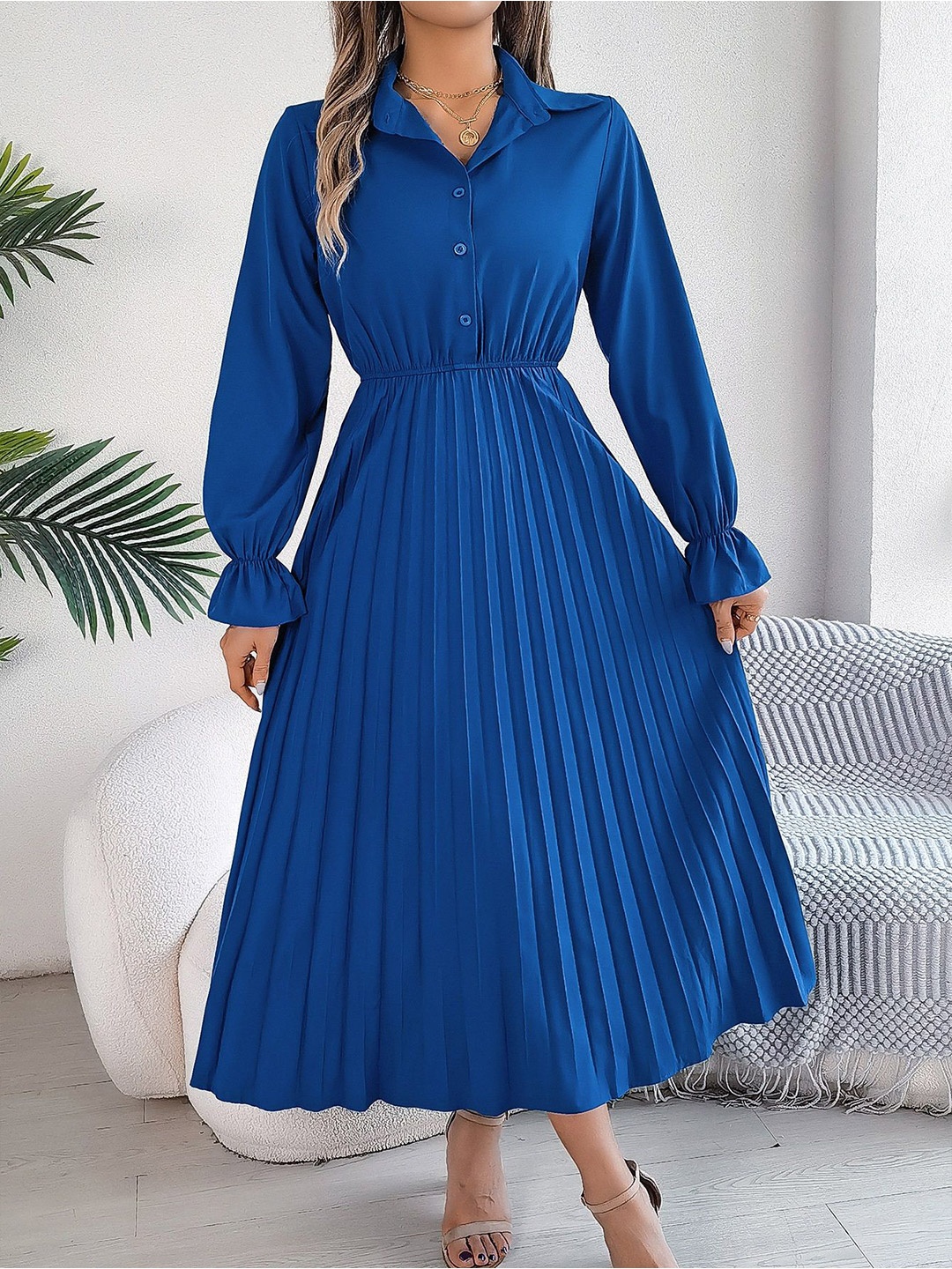 

HERE&NOW Women Flared Sleeve Midi Dress, Blue