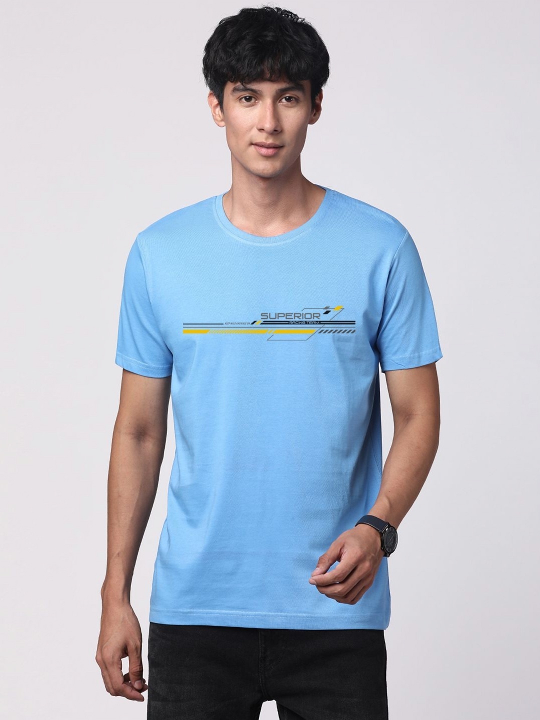 

ADRO Men Graphic Printed Round Neck Cotton T-shirt, Blue