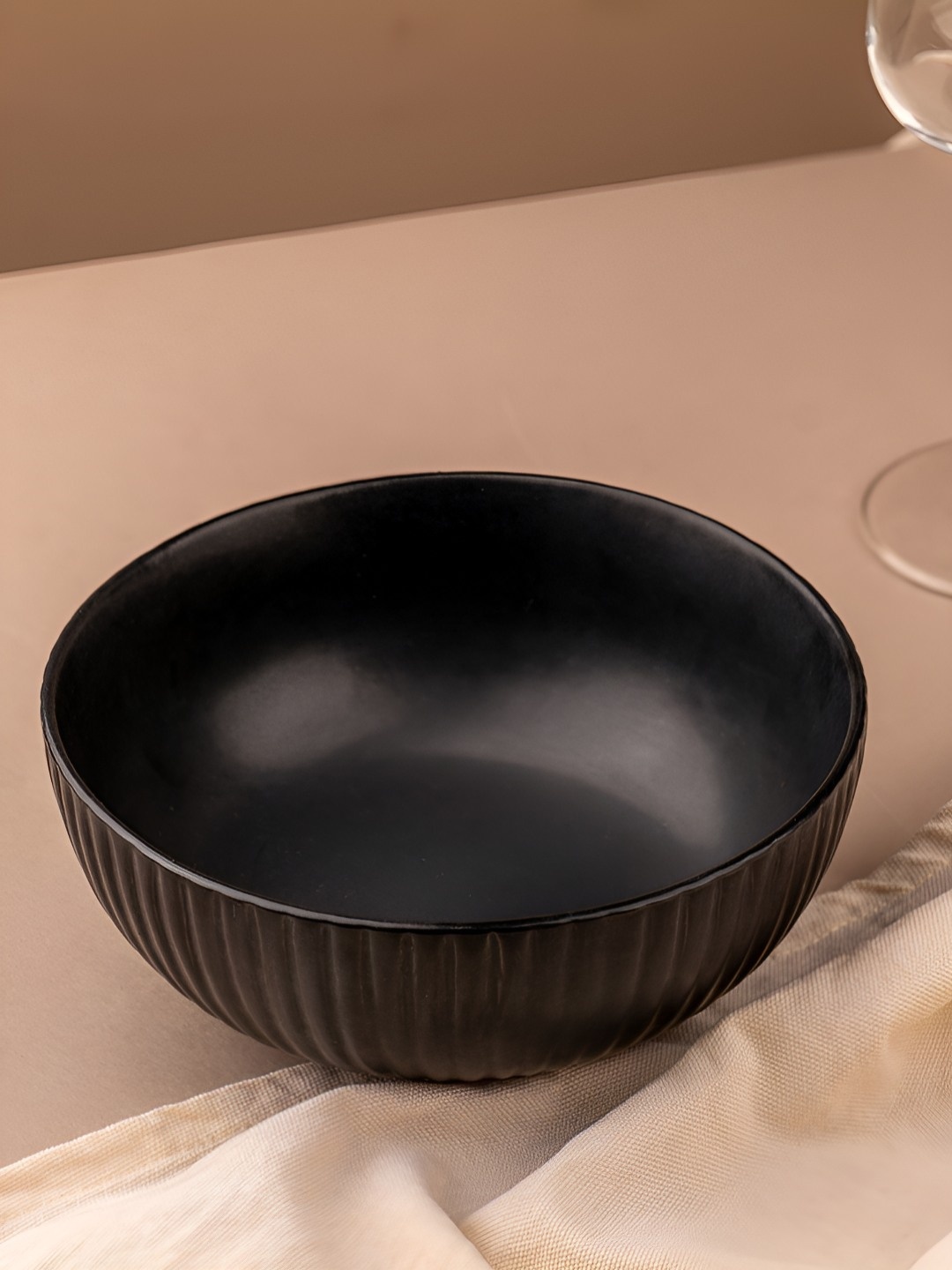 

Glimpse Homes Ribbed Black Ceramic Serving Bowl