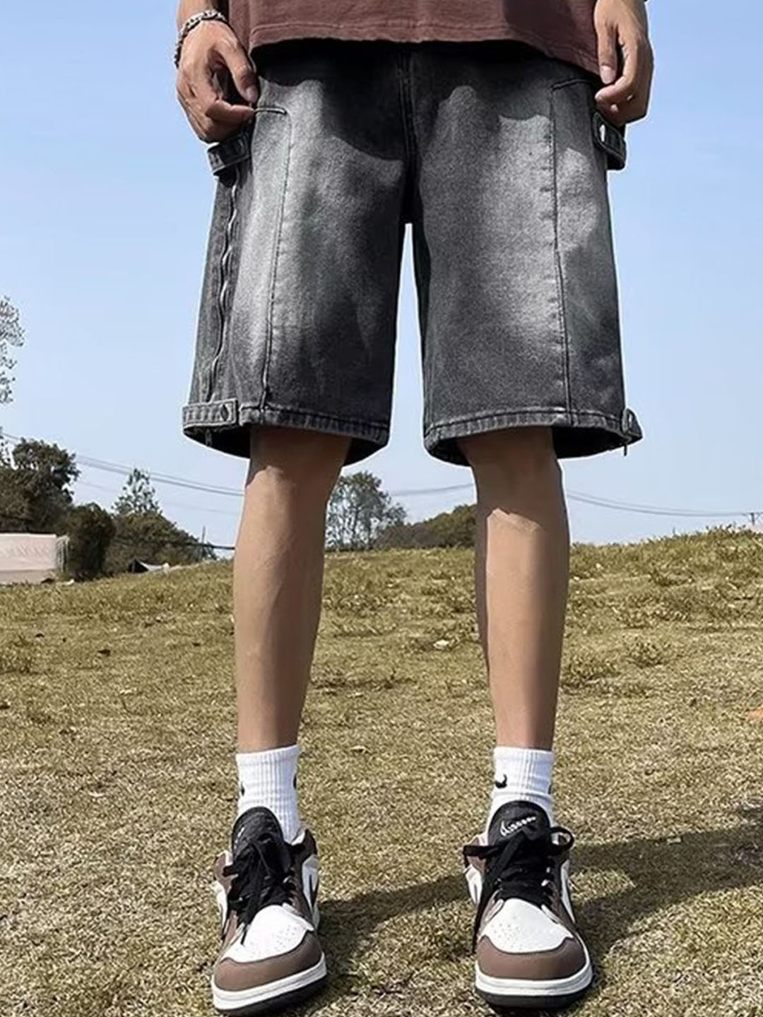 

HERE&NOW Men Solid Denim Shorts, Black