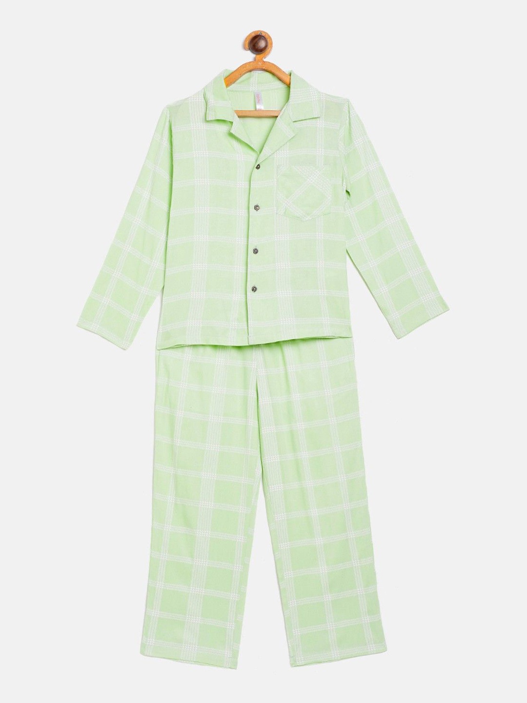 

Stylo Bug Kids-Unisex Checked Pure Cotton Night suit, Green