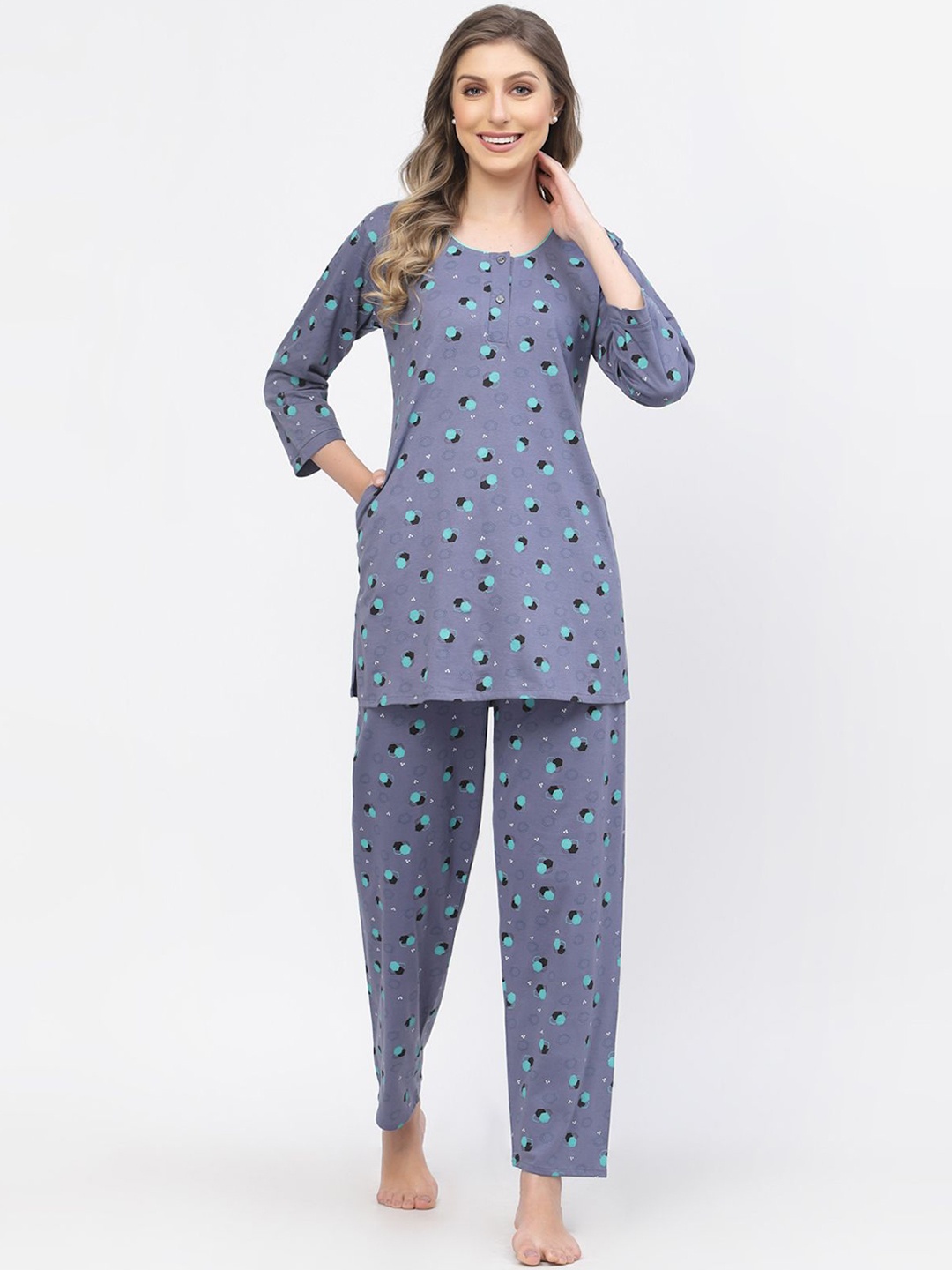 

SHYAM SONS FLAIR Women Printed Night suit, Blue