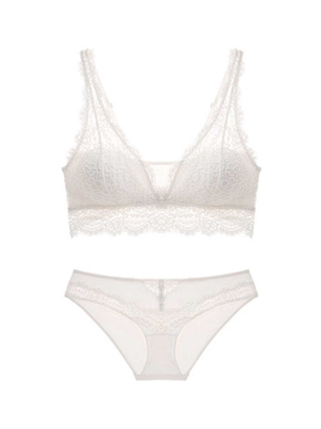 

LULU & SKY Embroidered Lace Lingerie Set 0518-WHITE