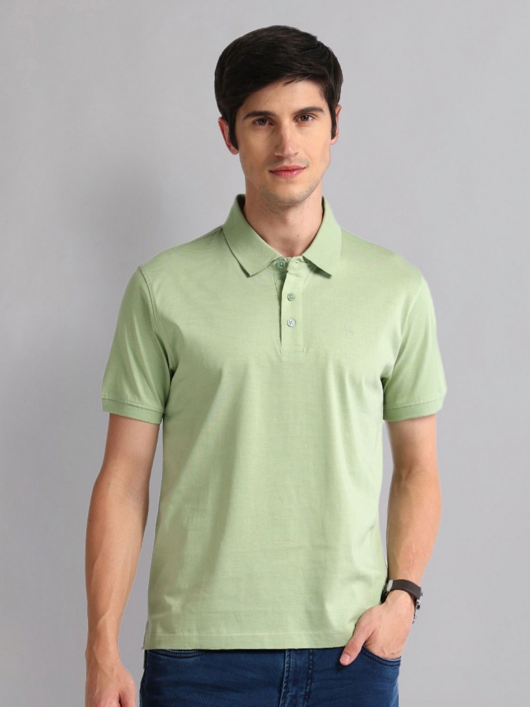 

AD By Arvind Men Solid Polo Collar Cotton Slim Fit T-shirt, Green