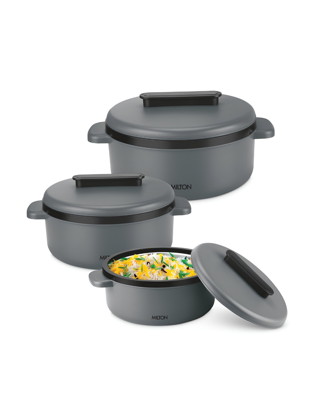 

Milton Micronova Jr. Grey 3 Pieces Stainless Steel Microwave Safe Thermal Casserole