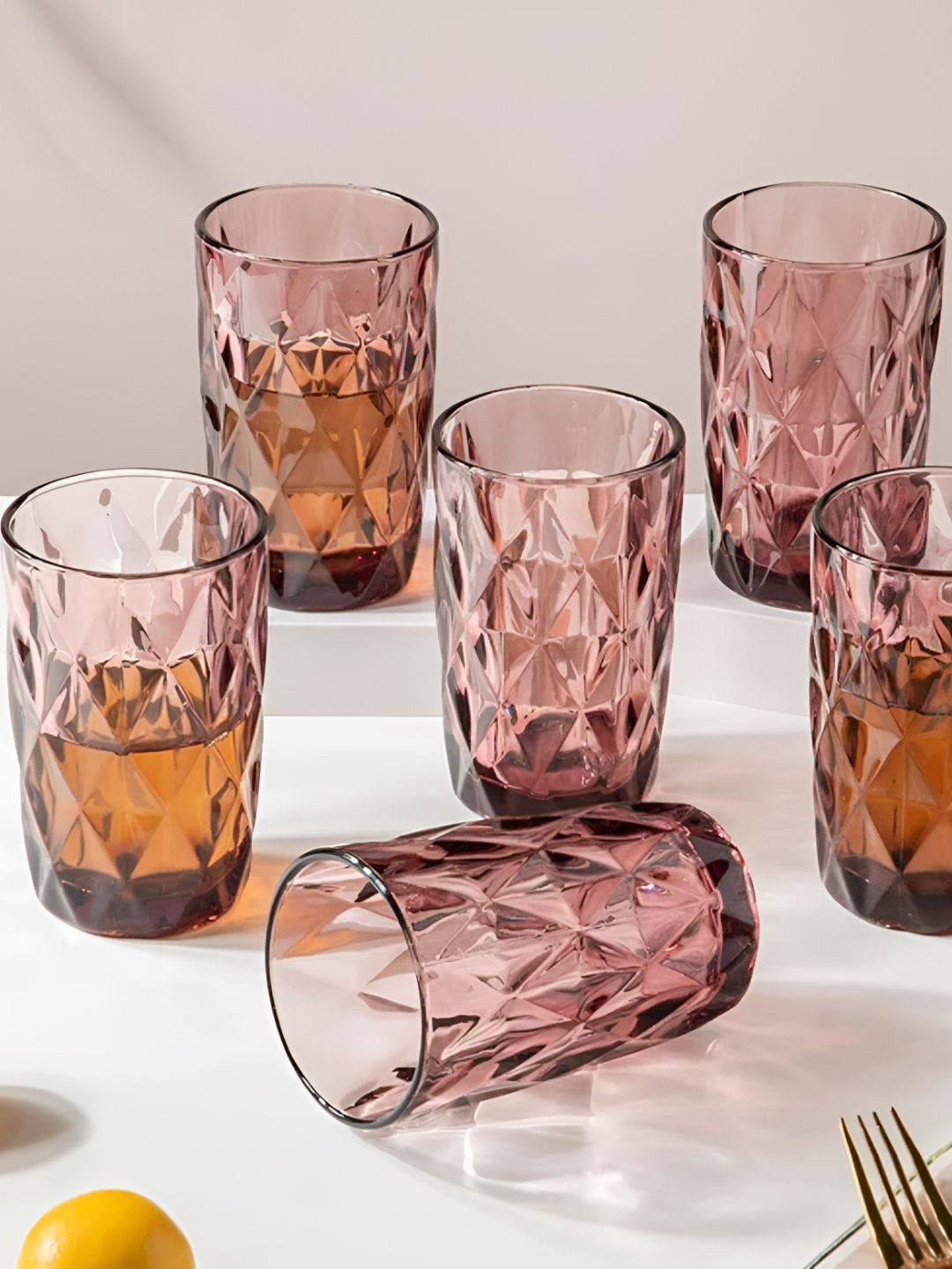 

Clovefry Purple 6 Pieces Textured Glass Water Glasses 400ml