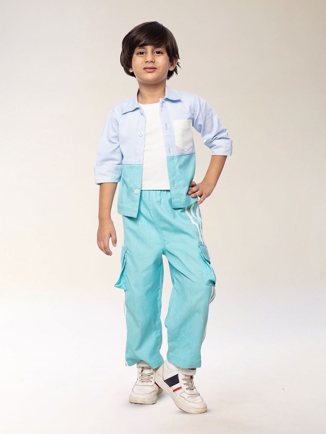 

BAESD Boys Colourblocked Pure Cotton Shirt with Trousers, Green