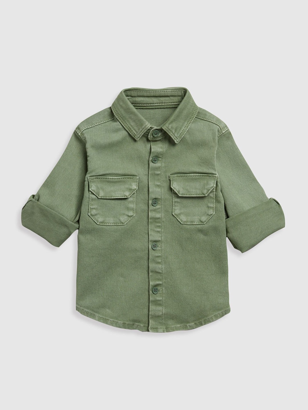 

mothercare Boys Spread Collar Solid Cotton Casual Shirt, Green