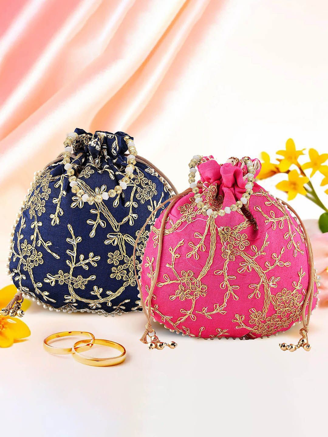 

Kuber Industries Set of 2 Embroidered Potli Clutch, Navy blue