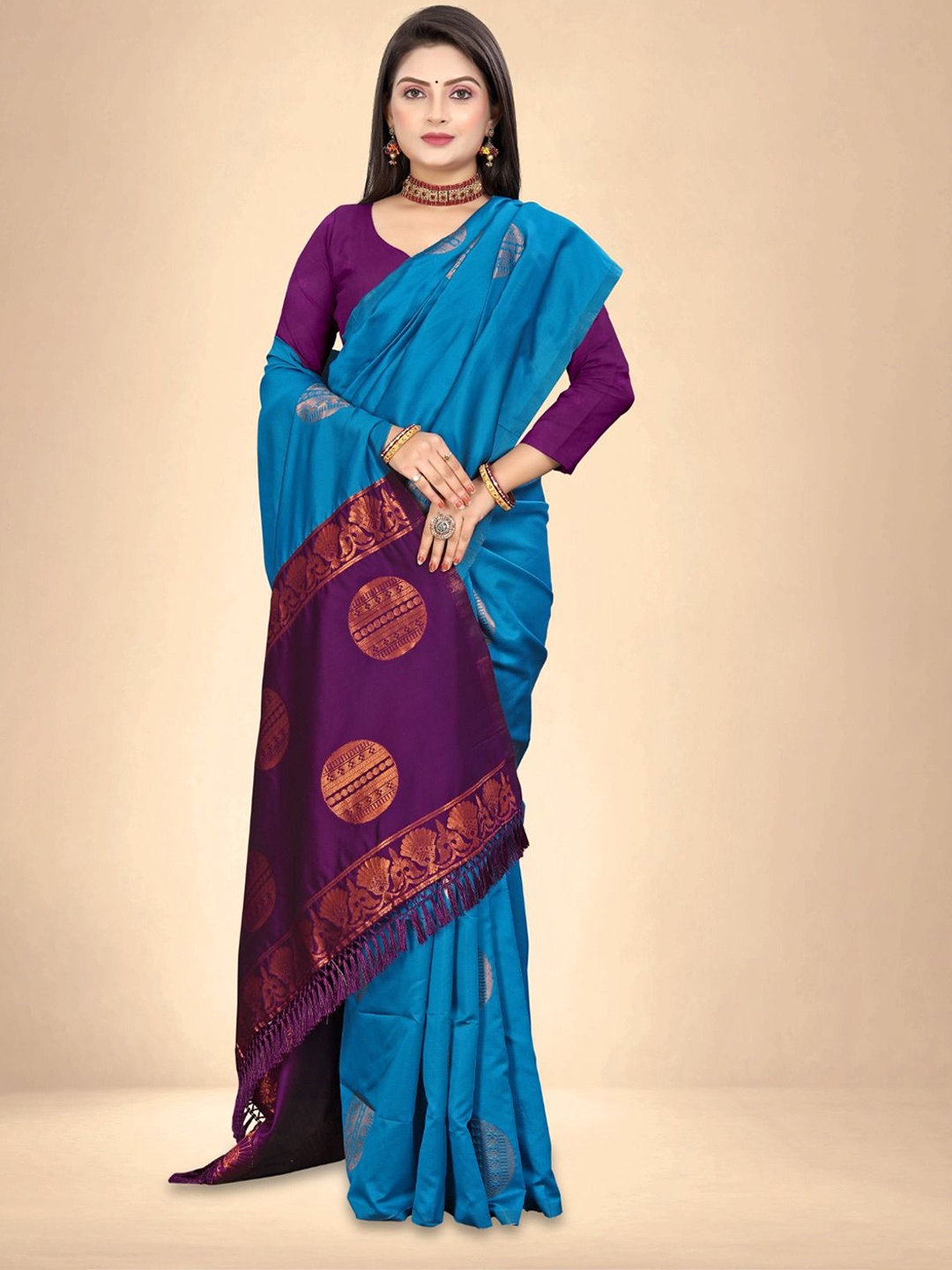 

Abhilasha Woven Design Zari Pure Silk Kanjeevaram Saree, Blue