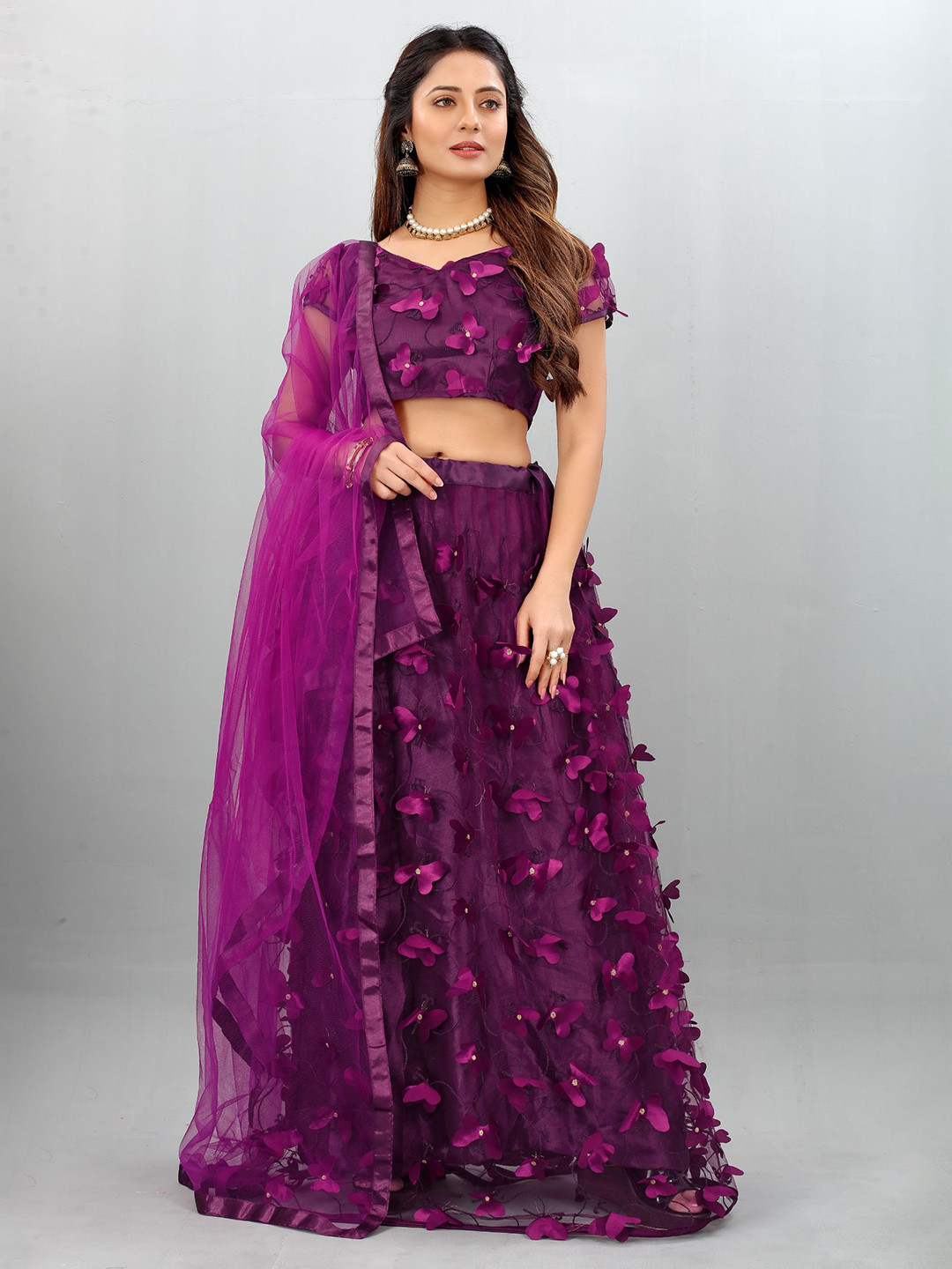 

LADY SHOPI Embroidered Semi-Stitched Lehenga & Unstitched Blouse With Dupatta, Purple