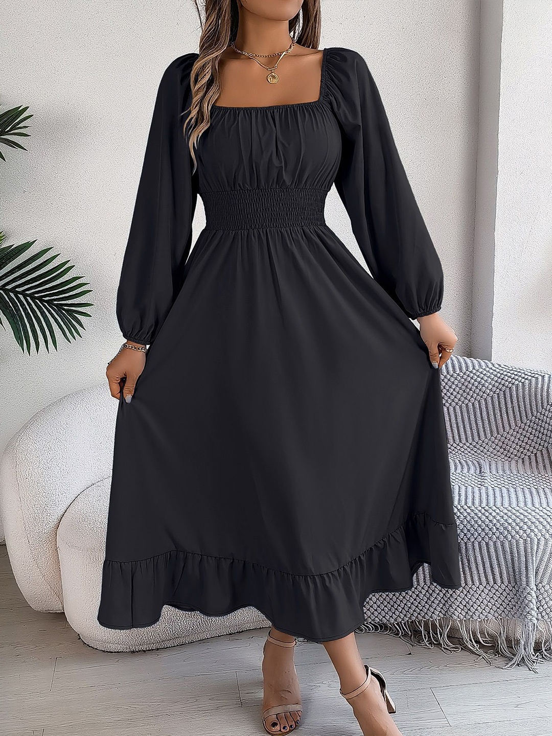 

HERE&NOW Puff Sleeve Maxi Dress, Black