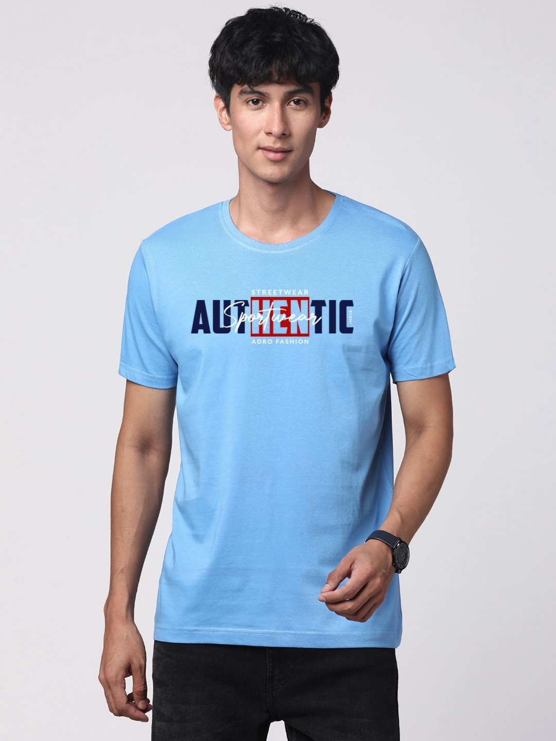 

ADRO Men Graphic Printed Round Neck Cotton T-shirt, Blue