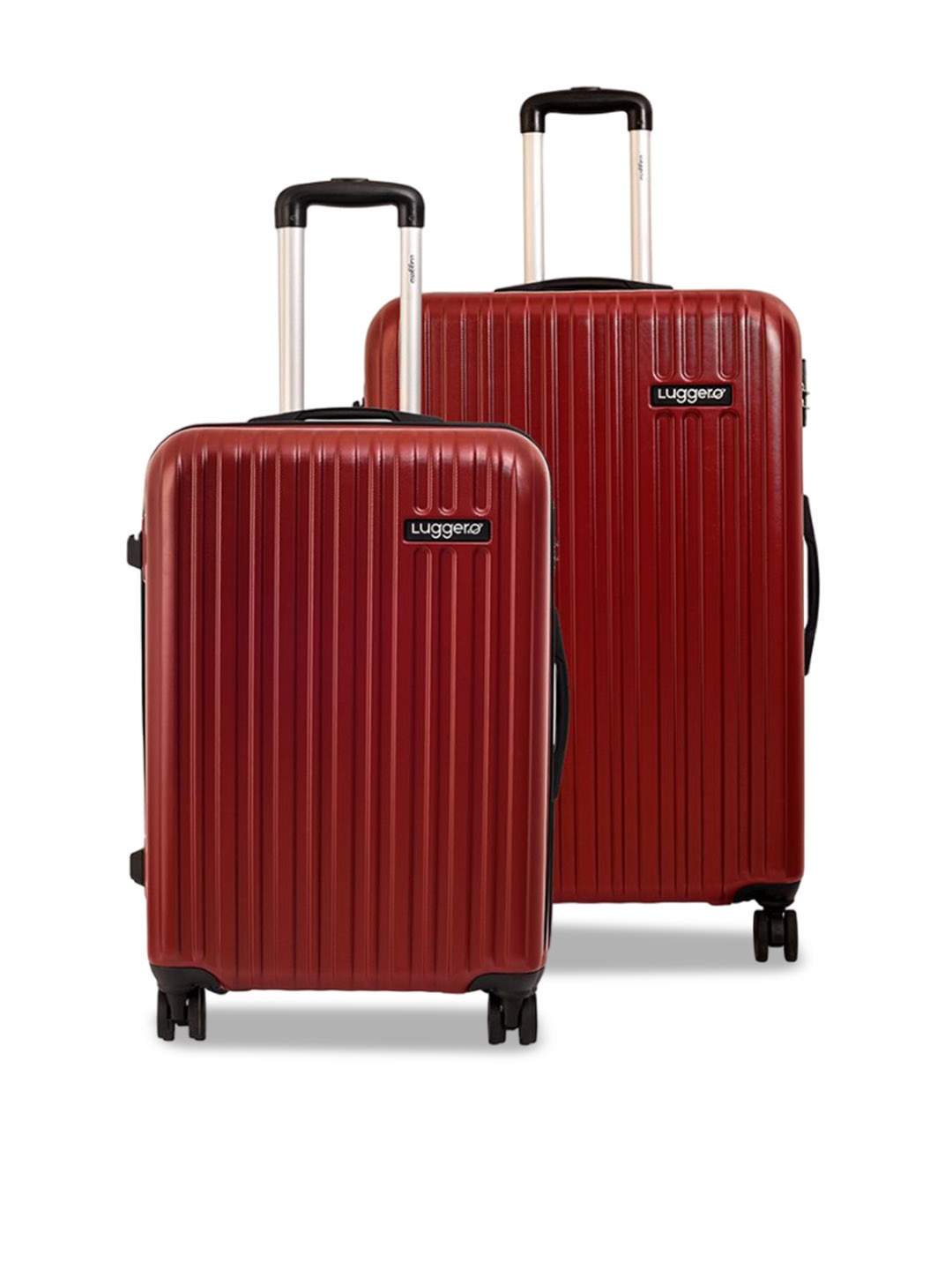 

Luggero Set Of 2 Textured Hard-Sided Large & Cabin Trolley Bags, Red