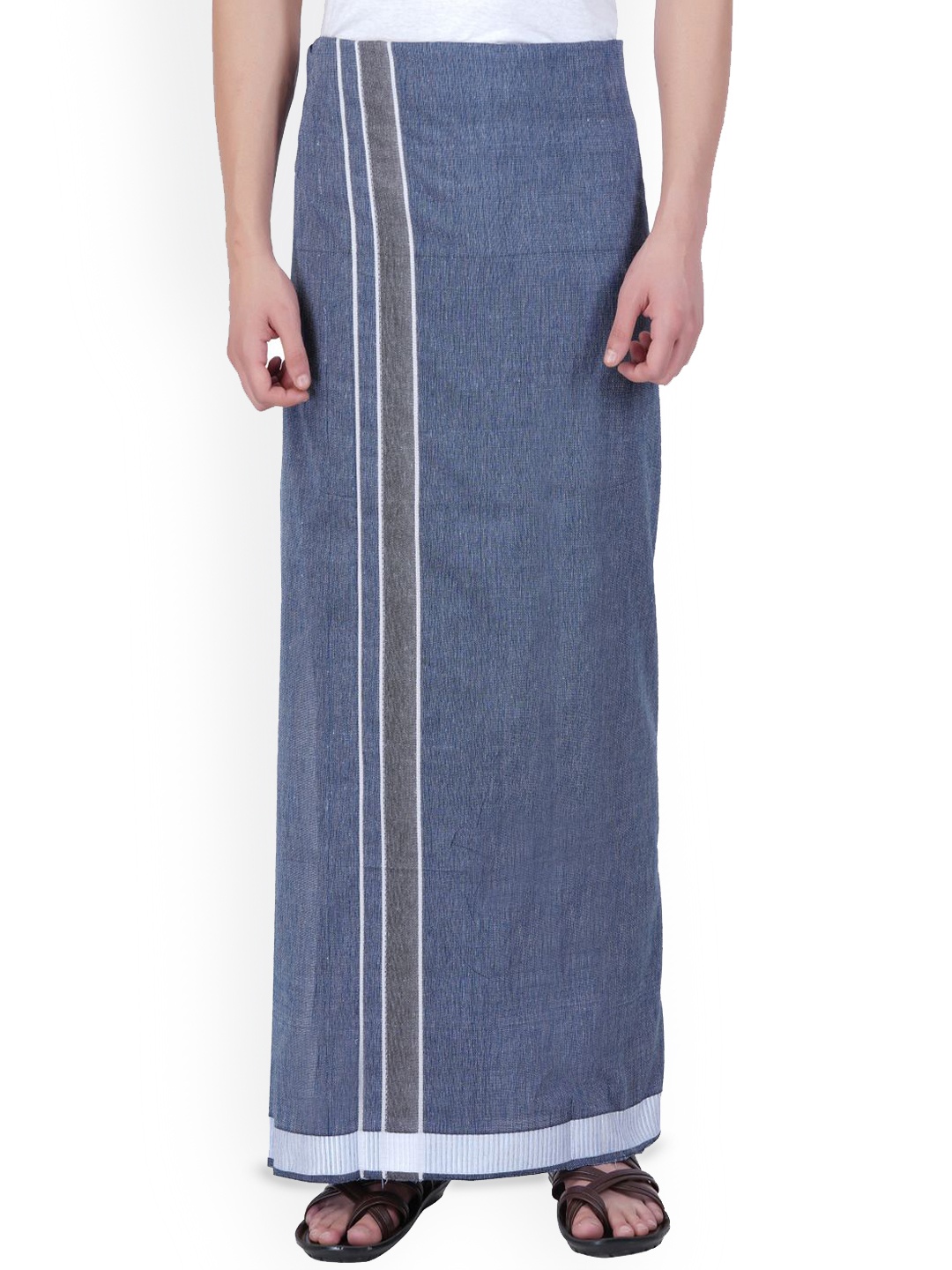 

ETHAZH Men Cotton Traditional Single Dhoti with Border, Blue