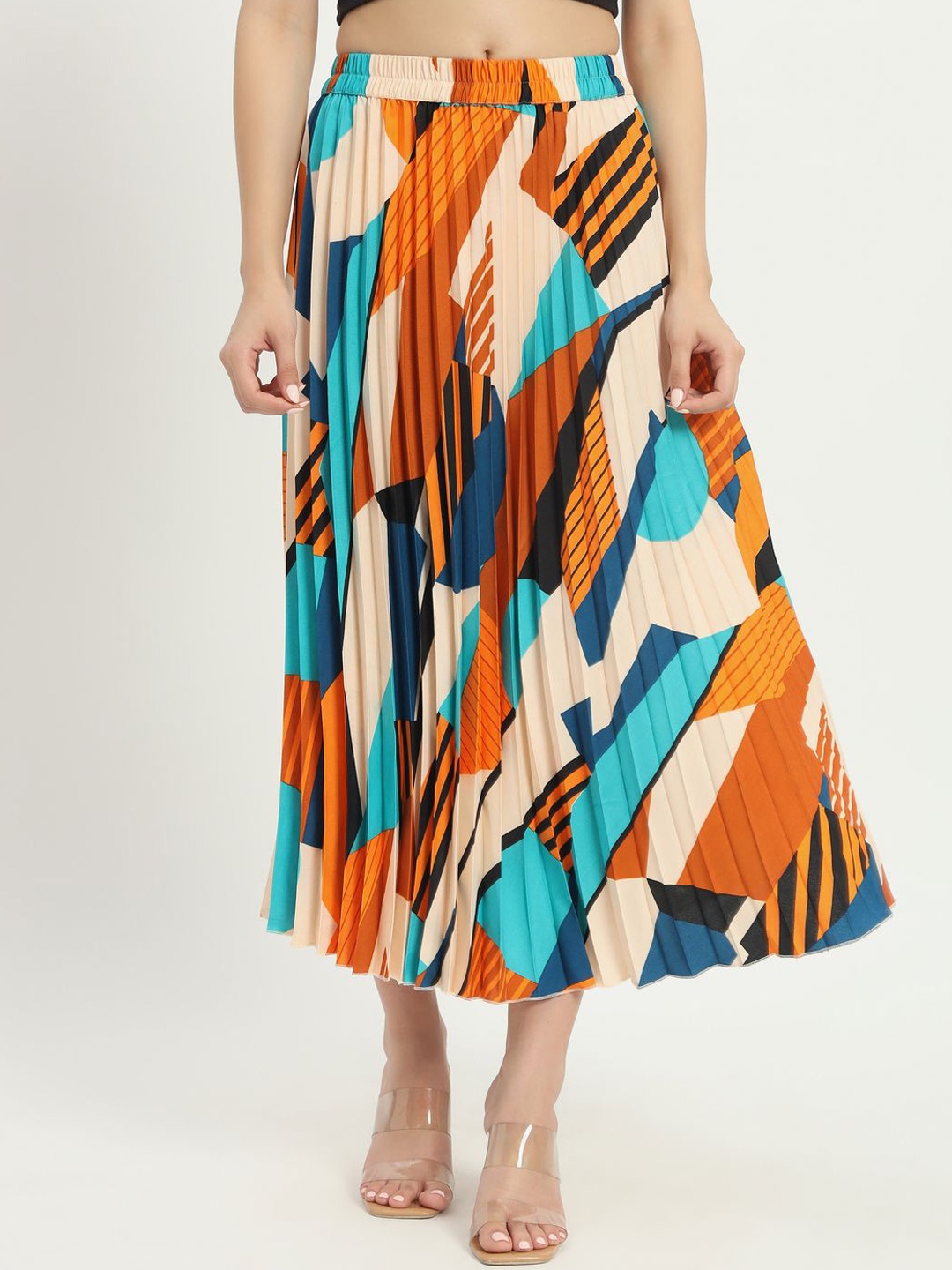 

OTABU Women's Printed A-Line Pleated Flared Maxi Skirt, Yellow