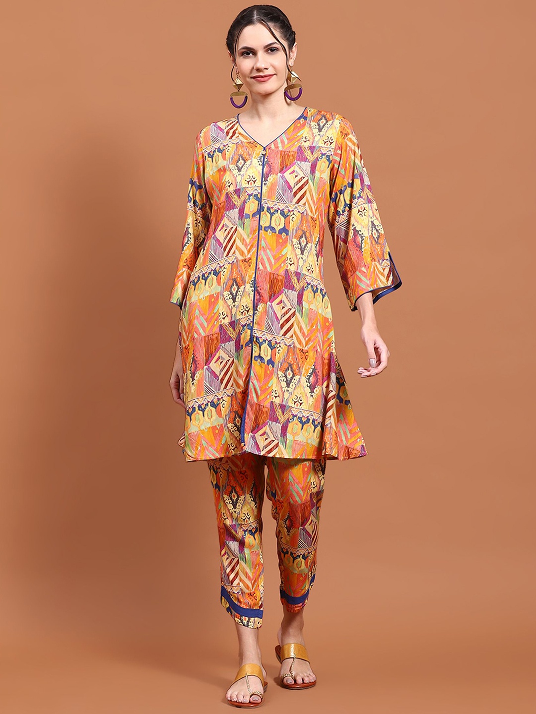 

Shree Geometric Printed Tunic With Trouser, Orange