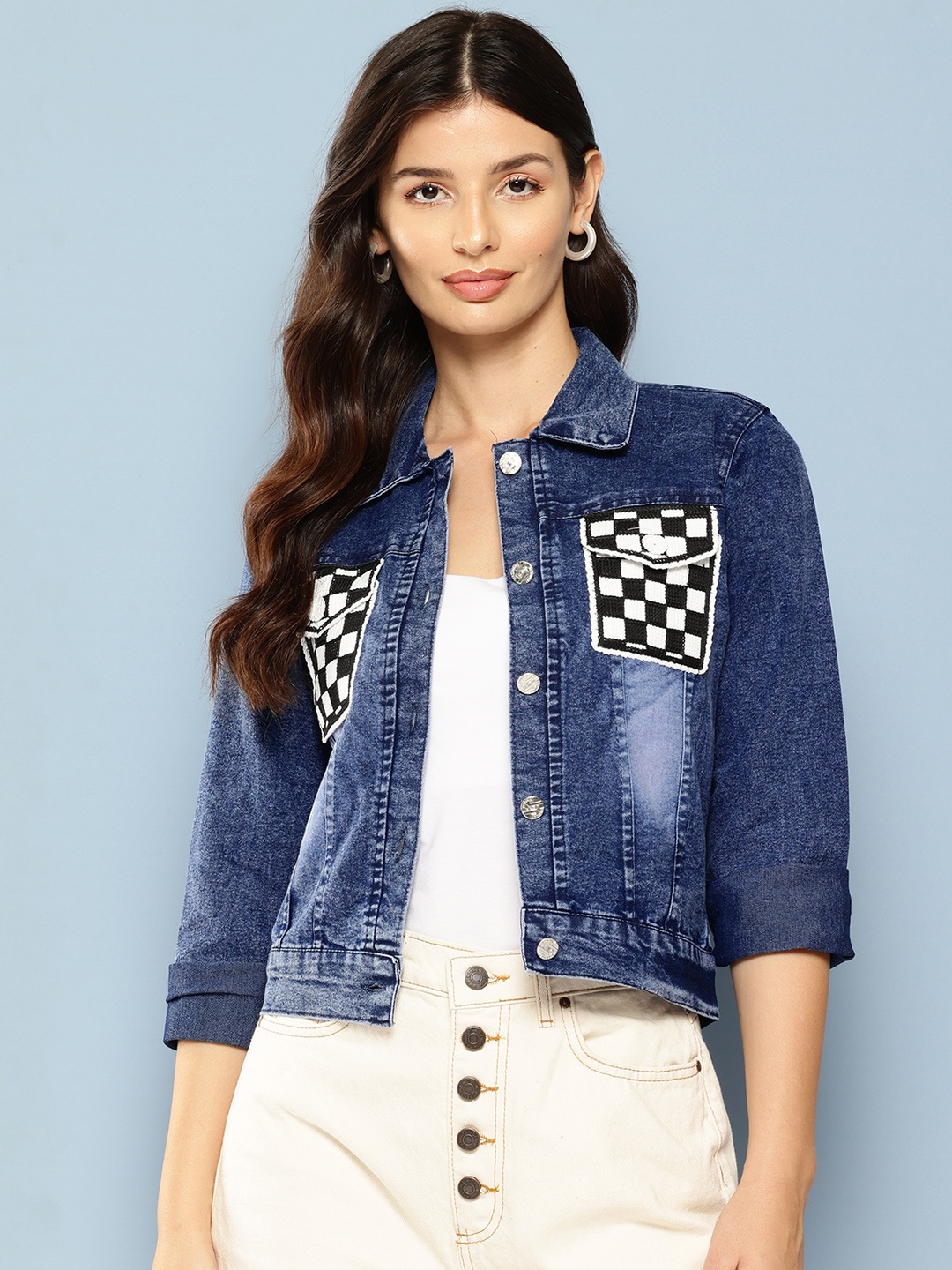 

Aarika Washed Lightweight Crop Denim Jacket, Navy blue