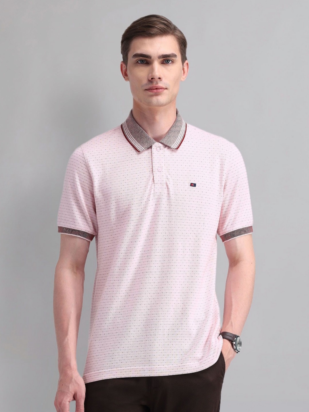 

AD By Arvind Men Conversational Printed Polo Collar Cotton Slim Fit T-shirt, Pink