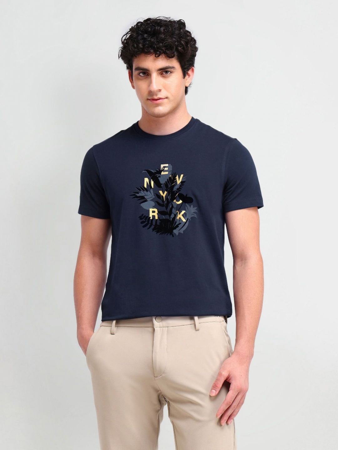 

Arrow New York Men Graphic Printed Round Neck Cotton T-shirt, Blue