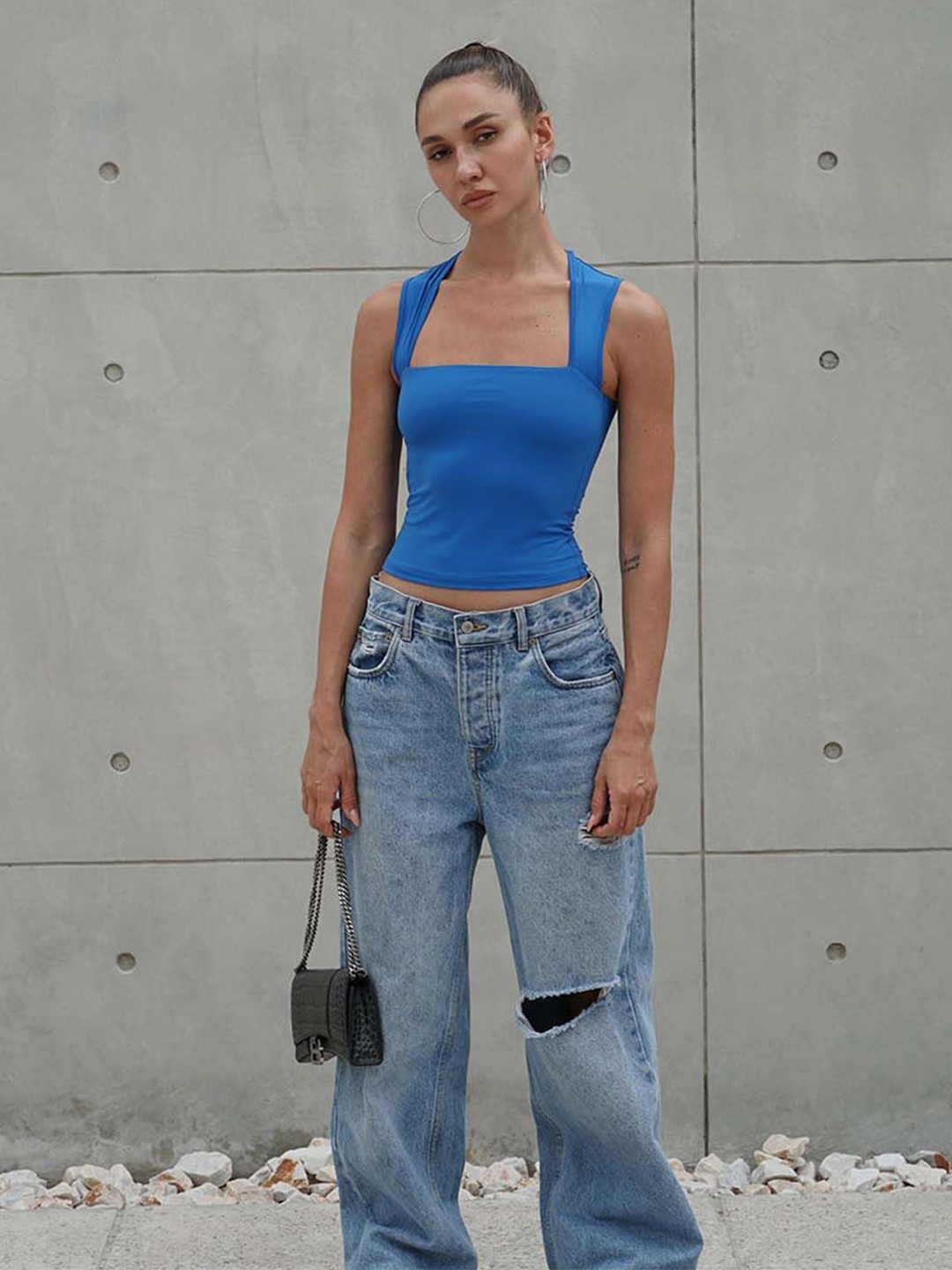 

Bonkers Corner Women Solid Shoulder Straps Top, Blue