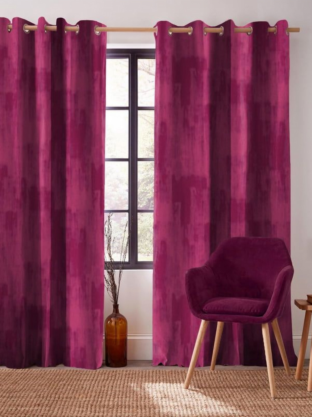 

CASABLEU Pink & Rose 2 Pieces Abstract Printed Black Out Door Curtains