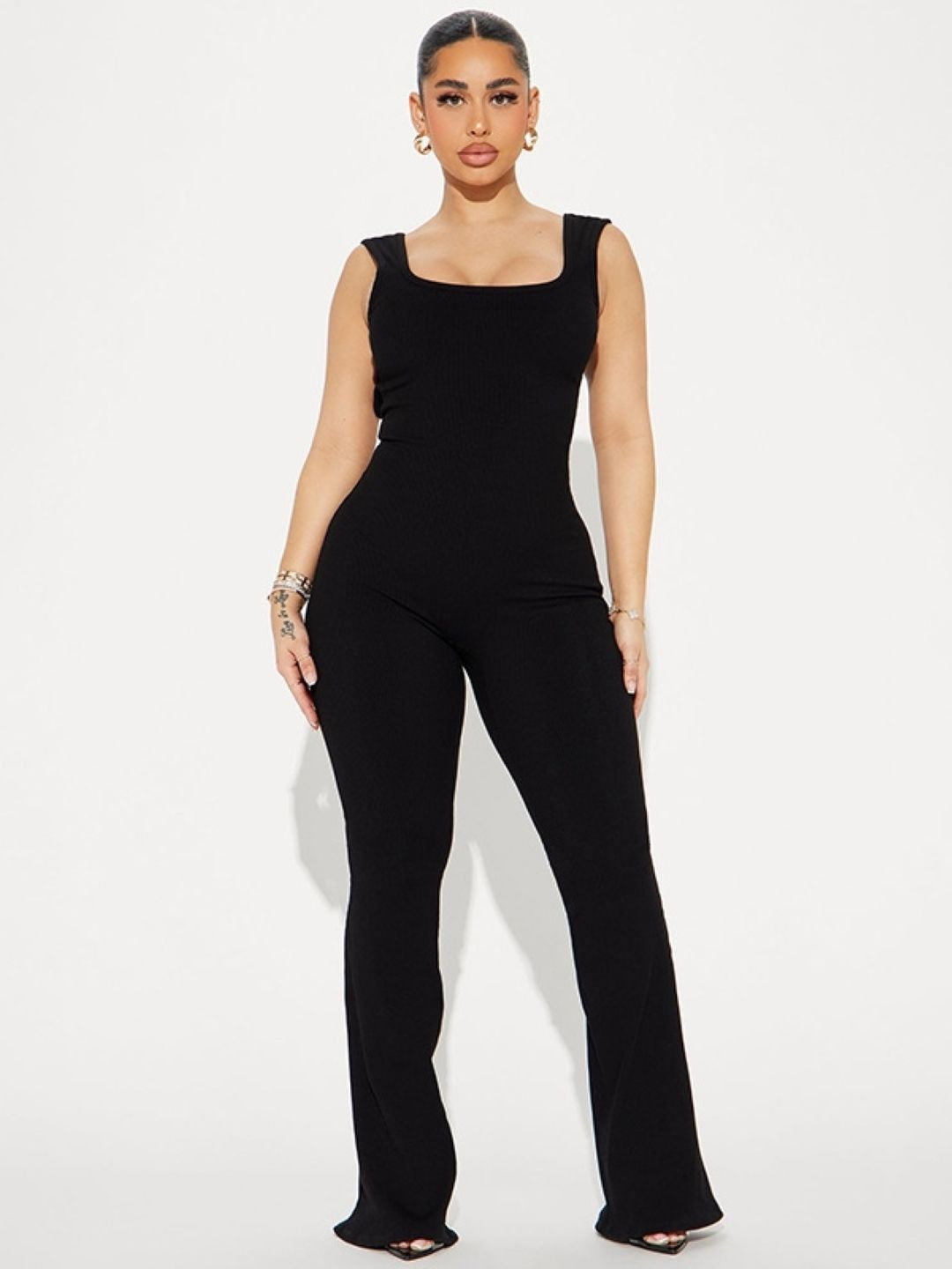 

KPOP Women Scoop Neck Sleeveless Basic Jumpsuit, Black