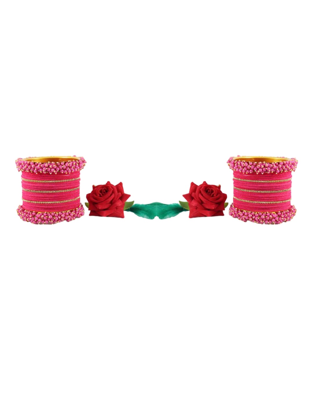 

ZULKA Set Of 42 Gold-Plated Zircon Gemstone and Pearls Velvet Bangles