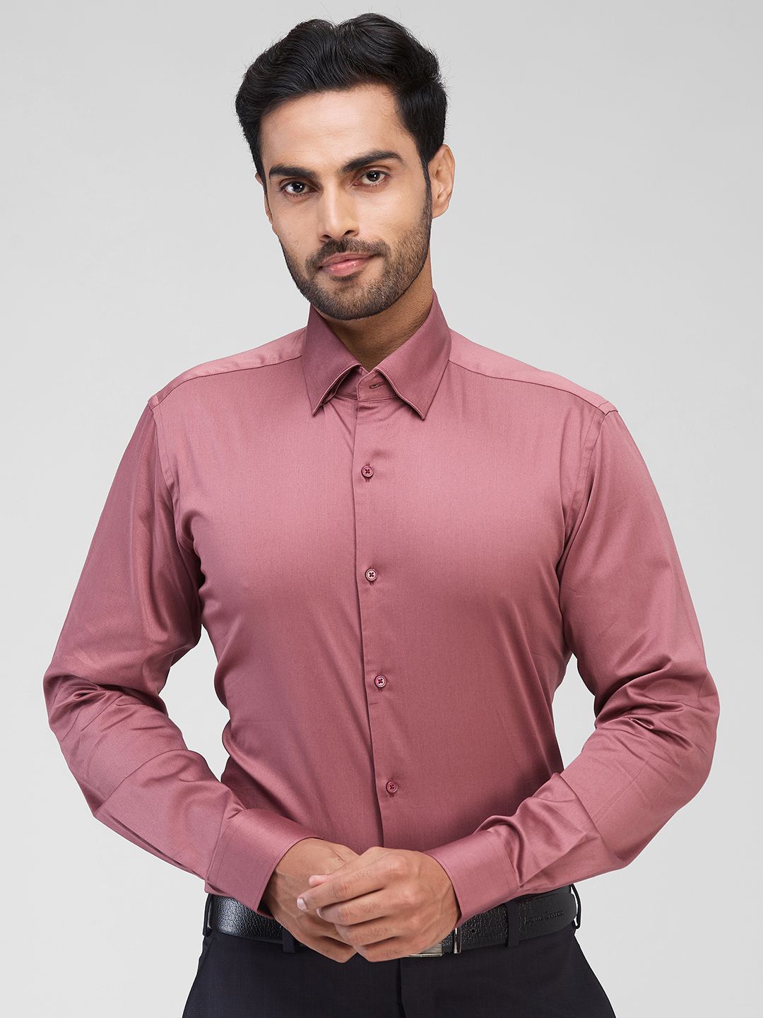 

Raymond Men Spread Collar Solid Cotton Formal Shirt, Red