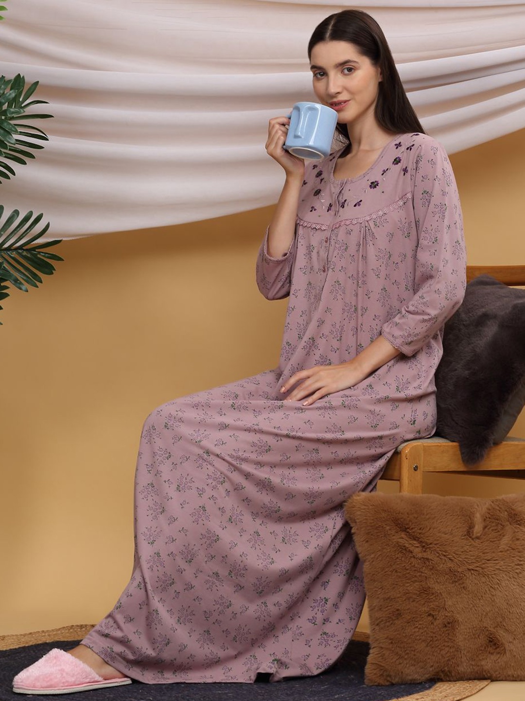 

Sweet Dreams Printed Pure Cotton Maxi Nightdress, Pink