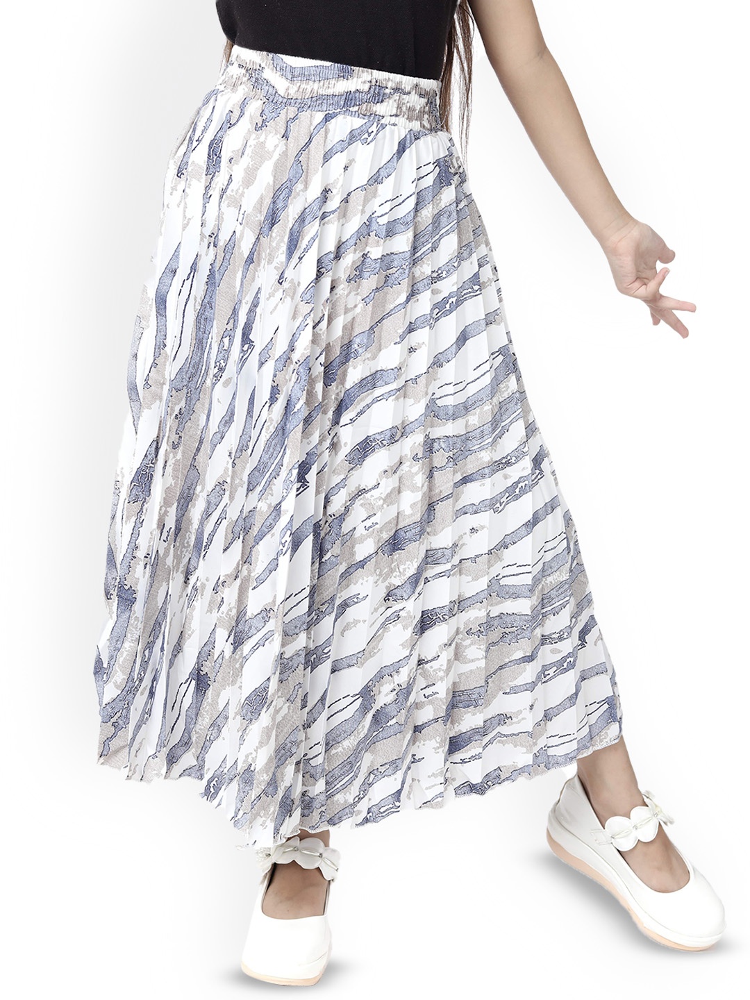 

BAESD Girls Printed Pleated Maxi A-line Skirt, White