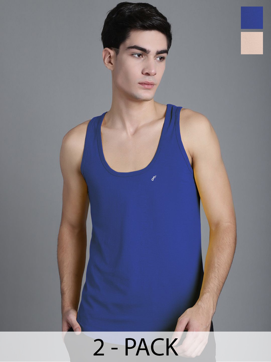 

FBAR Men Solid Pack Of 2 Anti-Bacterial Innerwear Gym Vest, Blue