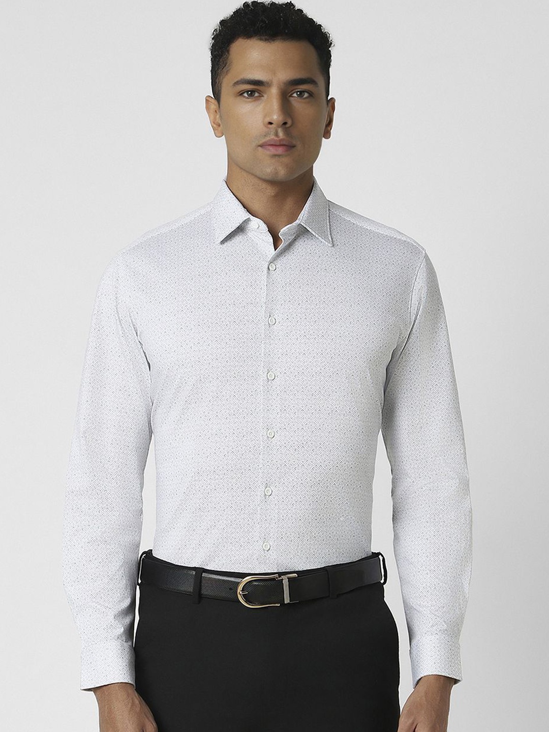 

Van Heusen Men Spread Collar Micro Ditsy Printed Cotton Slim Fit Formal Shirt, White